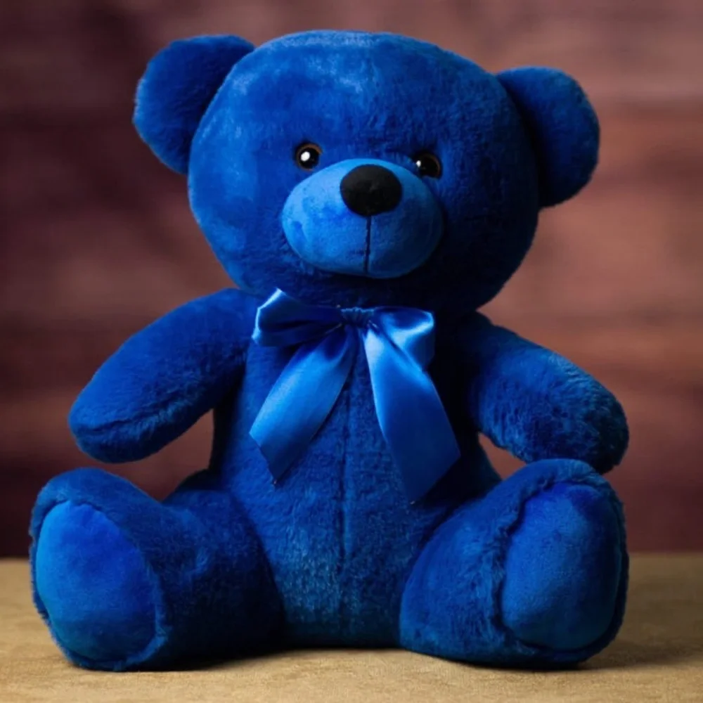 Plush Blue Teddy Bear with Satin Bow - Kids Toy